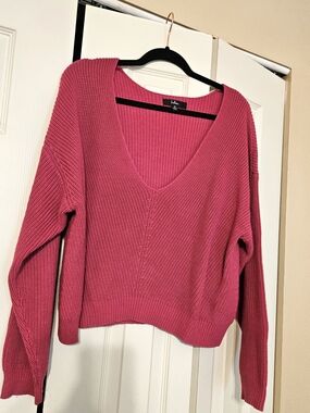 Lulus Pink Knit Deep V-Neck Sweater